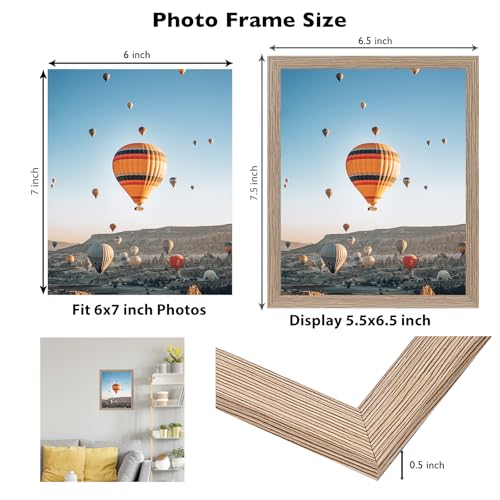 Image of JCJMY 6x7 Picture Frame Rustic Brown for Wall Hanging or Tabletop, Wall Mounting Horizontally or Vertically, 6 x 7 Wall Gallery Poster Photo Frame with Shatter Resistant Plexiglass, Rustic Brown