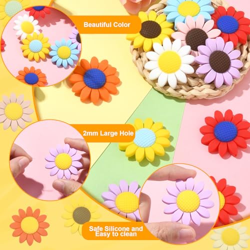 Stiesy 20pcs 10 Colors Flower Silicone Beads Silicone Sunflower Spacer Craft Beads Bulk for DIY Crafting Bracelet Necklaces Jewelry Making - Image 4
