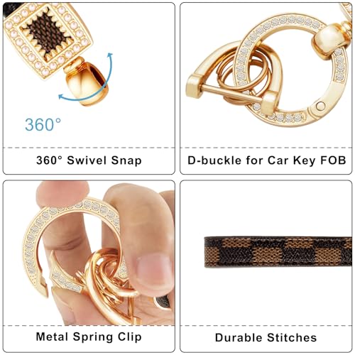 Image of OHKYOOT Leather Wristlet Keychain,Wrist Keychain Car Key Chain with 5 Key Ring and Anti-Lost D Ring