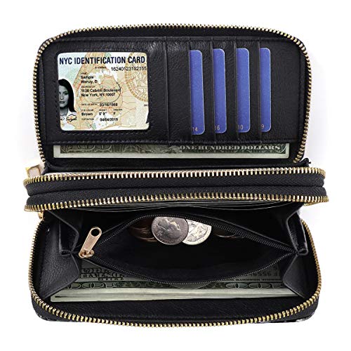 Image of XEYOU Double Zipper Long Clutch Wallet Cellphone Wallet for Women with Removable Wristlet Strap for Credit Card, Cash, Coin, Bill