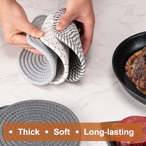 7 Inch Trivets for Hot Dishes, Pots and Pans, 5 Heat Resistant Pot Holders for Kitchen, Home Essentials, Hot Pads for Countertop and Table, Farmhouse Decor Vase Mats, Gray - Image 4
