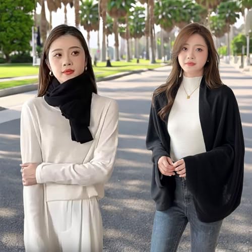 Faux Cashmere Warm DualPurpose Shawl Scarf Cardigan Women's Winter Soft Lightweight Shrug Wraps with Sleeves2