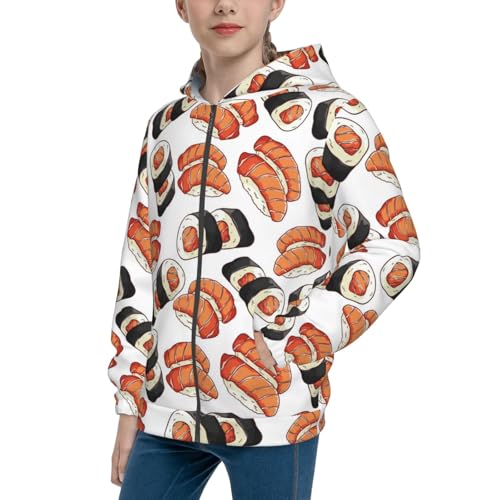 Sushi Roll Kids Pullover Hoodies Boys Zip Up Sweatshirts Girls Athletic Clothes with Pocket