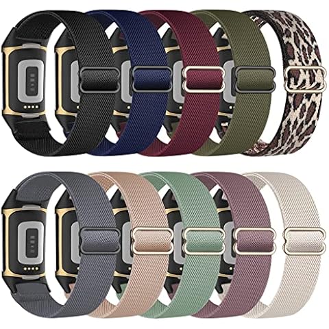 Oanux 10 Pack Compatible with Fitbit Charge 5 Bands for Women Men, Stretchy Adjustable Elastic Sport Loop Watch Band Soft Strap Nylon Wristband Accessories for Charge 5 Fitness & Health Tracker Cover