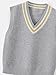 Danny D Boys Sleeveless Sweater Vest Spring Summer Autumn Crew Neck Ribbed Knit Pullover Tank Tops (US, Age, 7 Years, V-Neck Striped-Grey)