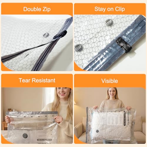 10 Jumbo Vacuum Storage Bags with Cordless Pump, Large Vacuum Seal Bags for Clothing Comforters Blankets Bedding Pillows Sweater, Space Saver Compression Packing Bag for Moving and Home Essensials - image 7
