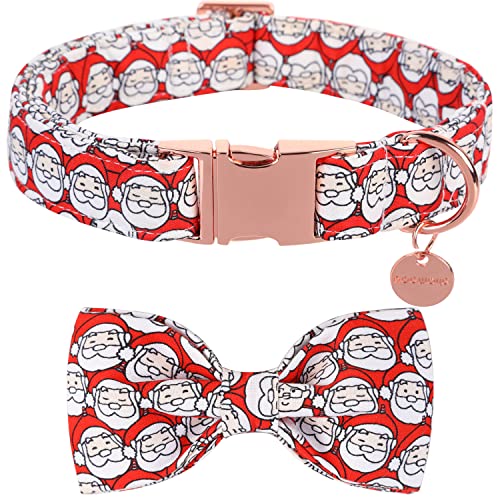 DOGWONG Red Christmas Dog Collar with Bowtie, Santa Claus Christmas Dog Collar Durable Pattern Pet Collars for Small Medium Large Dogs