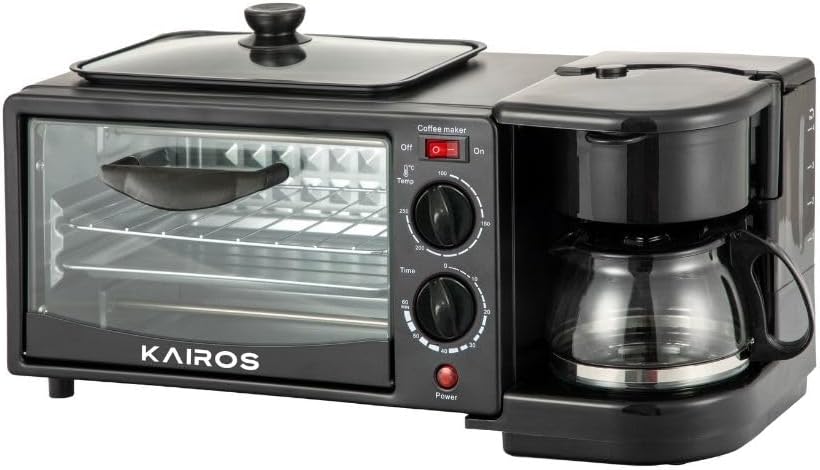 Kairos Morning Mate – 3-in-1 Multifunctional Breakfast Maker | Coffee Brewer, 12L Oven & Non-Stick Griddle | 2800W | Timer & Temperature Control | Compact Kitchen Appliance