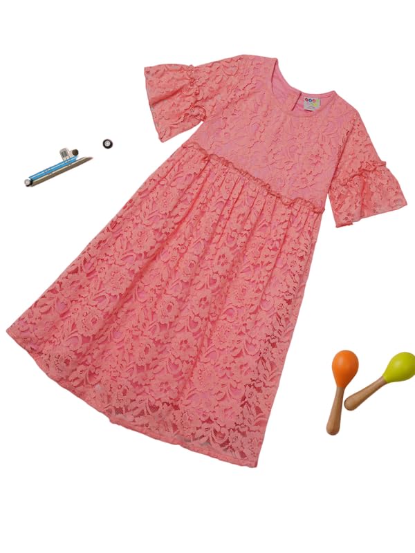 Image of ZION Girls Lace Dress with Bell Sleeves & Ruffles | Perfect for Every Occasions | 2-14 Years, Multiple Colors