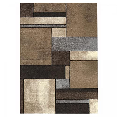 UnAmourDeTapis Tapis Chambre, 80 X 150 Cm, Marron, Noir Et Beige, Motif Géométrique Patchwork, Poils Ras Tissé, Fabriqué en Turquie, 11352