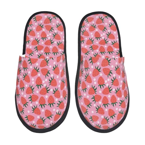 Strawberry Print House Slippers For Women And Men,Soft Slippers With Memory Foam,Non-Slip Indoor Home Shoes