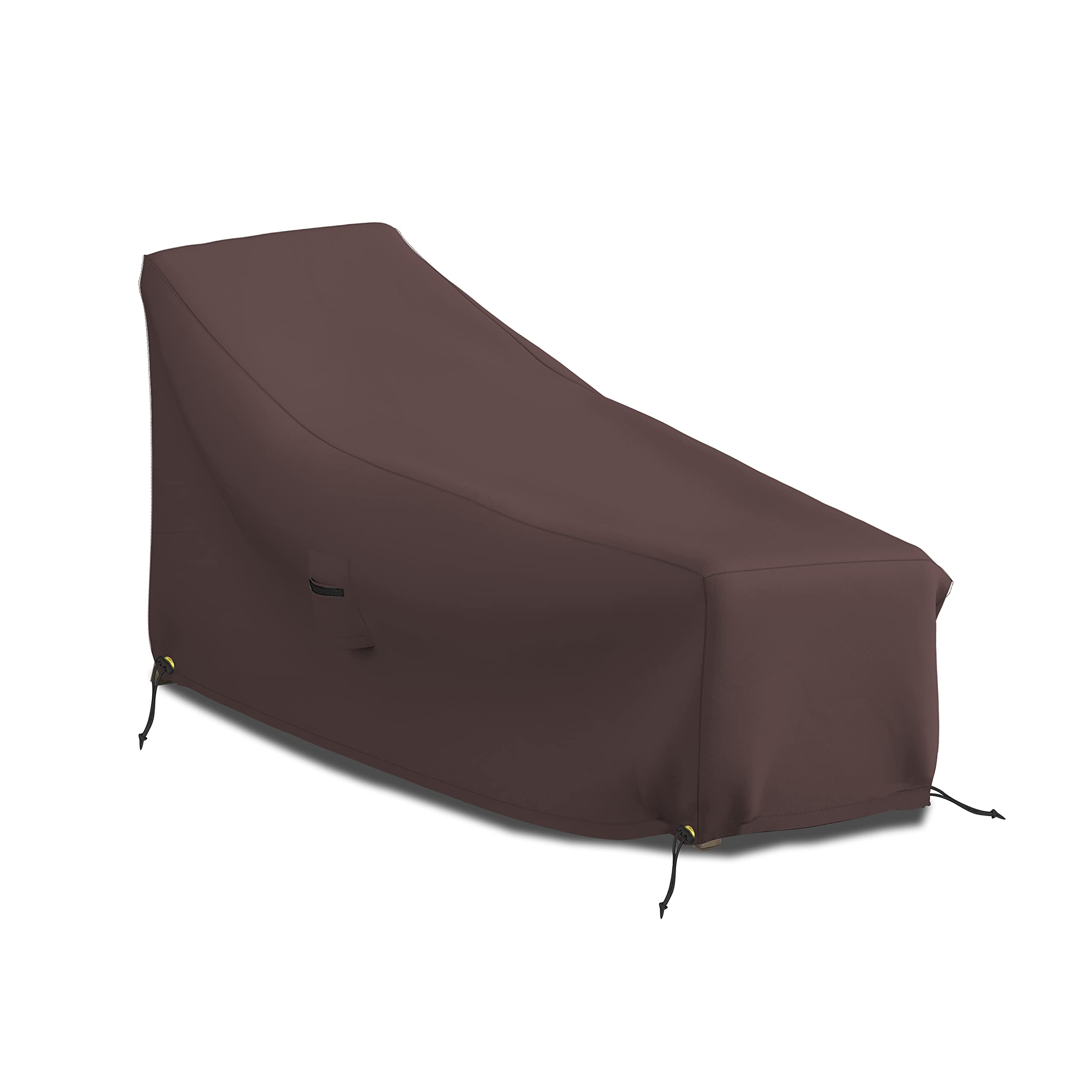 Funda para tumbona de patio de 12 onzas, impermeable, 100% resistente a la intemperie, cubierta de PVC con bolsillos de aire y cordón para un ajuste cómodo (66 W x 28 D x 30 H, café)