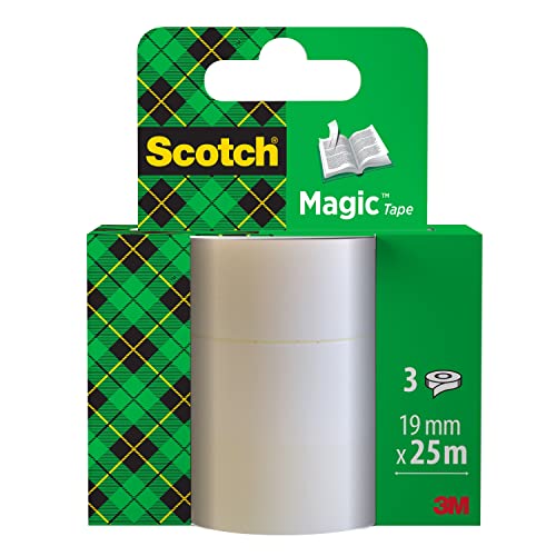 Scotch Magic Ruban Adhésif Invisible - 3 Rouleaux - 19mm x 33m - Ruban Adhésif à Usage Général pour la Réparation, l'Etiquetage et la Fermeture de Documents