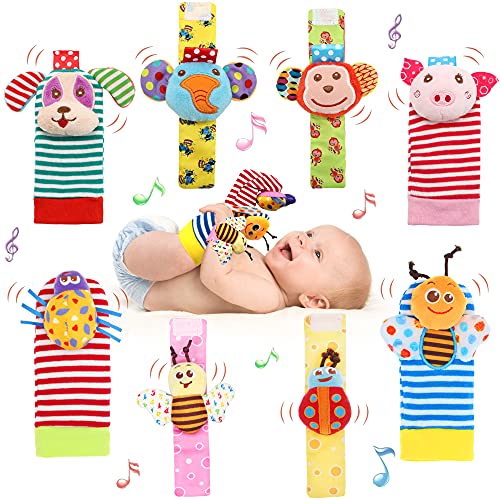 Image of Wrist Rattles Foot Finder Rattle Sock Baby Toy,Rattle Toy,Arm Hand Bracelet Rattle,Feet Leg Ankle Socks,Activity Rattle Present Gift for Newborn Infant Babies Boy Girl Bebe (8 pcs)