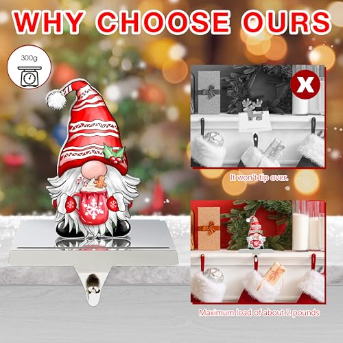 Image of TREWAVE 3 Pcs Christmas Stocking Holders for Mantel Christmas Gnome Stocking Hangers for Mantel Weighted Non-Slip Stocking Hooks for Fireplace Home Holiday Party Decoration