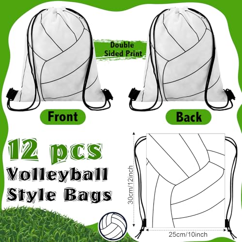 12 Pcs 12 In Volleyball Drawstring Backpack Bag Goodie Snack Gift Bags Sports Party Favors String Backpack Bulk(White)3