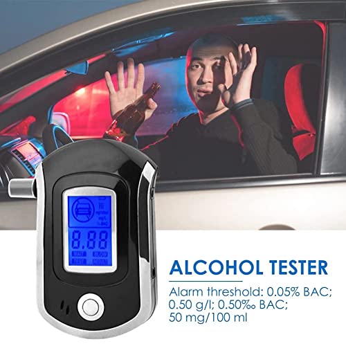 Image of Alcohol Tester Breath Analyzer with 5 Mouthpieces Portable Alcohol Detector Breathalyzer Professional Police Alcohol Testing Machine LCD Digital Display Breath Tester Accurate (Model S-6)