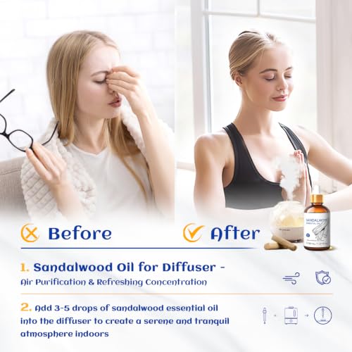 Image of HIQILI Sandalwood Essential Oils for Skin, Diffuser & Candle Soap Making | Versatile for Perfume, Hair Care & Room, Moisturizes, Deodorizes Laundry - 30ml / 1.01 fl oz