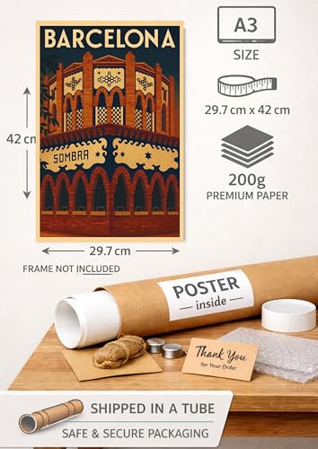 Póster de viaje vintage de Barcelona, cartel decorativo de La Monumental 2