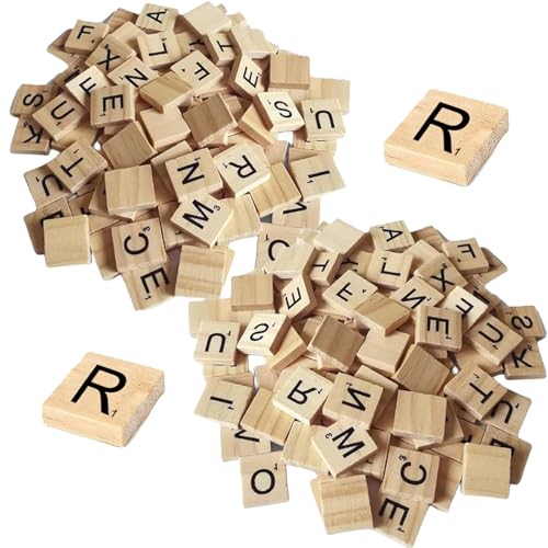 200 Stück Scrabble Buchstaben Holz A bis Z Puzzle, Scrabble Junior, Scrabble Buchstaben, Holz Buchstabe Fliesen zum Spielen für Kindererziehung Bastelarbeiten Schlafzimmer Decor