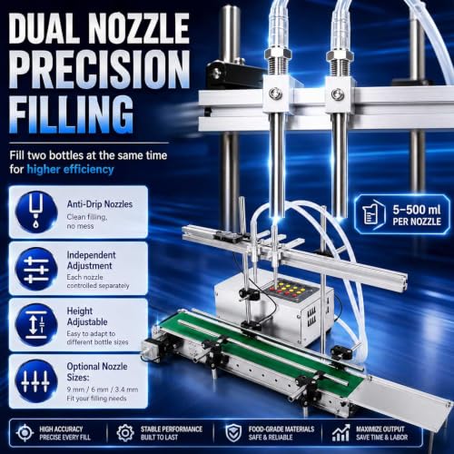 Llenadora de botellas de doble boquilla con sensor inteligente y panel digital 4