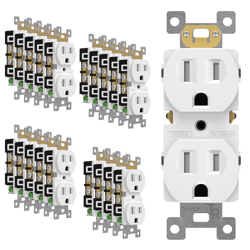 ENERLITES Duplex Receptacle Outlet Tamper-Resistant Electrical Wall Outlets Residential Grade 3-Wire Self-Grounding 2-Pole 15A 125V UL Listed 61581-TR-W-20PCS White (20 Pack)