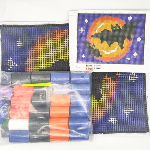 Image of Howie's Latch Hook Kits for Adults, DIY Halloween Latch Hook Kit Rug Crochet Yarn, Color Preprinted Pattern Embroidery Decoration(Halloween Bats, 19.69 x 14.96 inch)