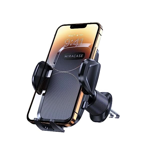 Miracase Car Phone Holder,【Ultra Stable Double Steel-Hook】 Air Vent Car Phone Mount Cradle 360°Rotation for iPhone/Samsung/Oneplus/Huawei and All 4.5″-7″ Mobile Phone