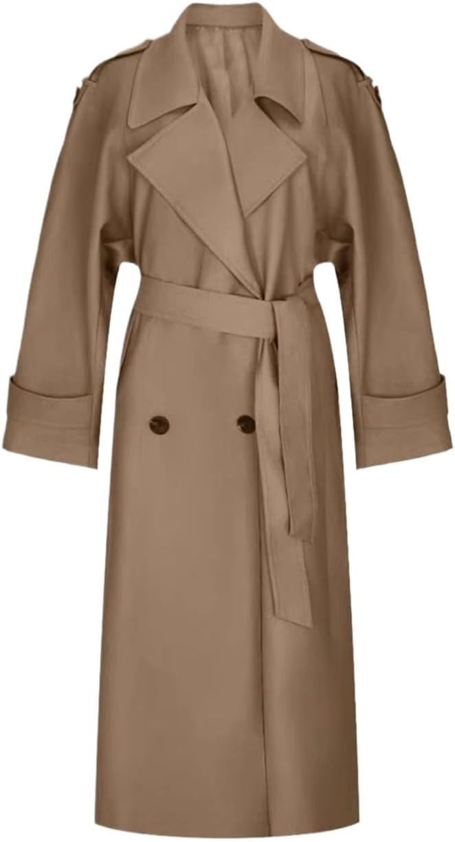 Women's Classic Maxi Trench Coat Double Breasted with Belt | Elegant Oversized Duster Windbreaker Outerwear