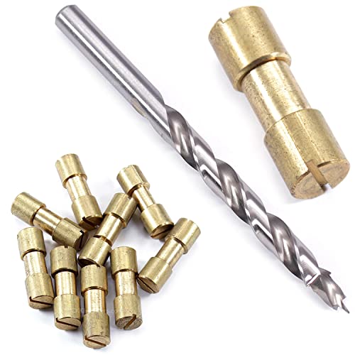 Corby Bolt Fasteners (10 Pack) with Step Drill for DIY Handles &amp; Knife Handle Repair - USA Size (0.312 x 0.250 x 0.96 Inch) - (Brass) - for Full Tang Fixed Blade Knives