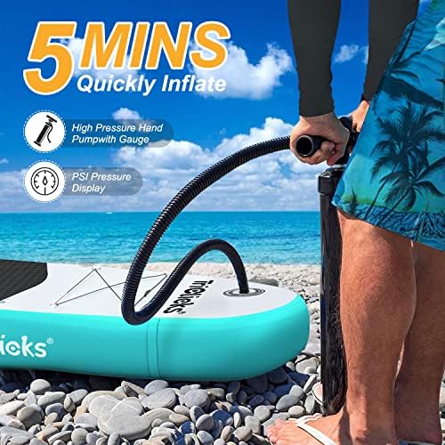 SUP, Inflatable Stand Up Paddle Board, 10ft Surfboard Complete Kit with Adjustable Paddle Hand Pump Fin Leash Backpack
