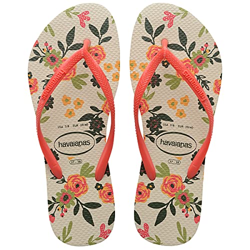 Chinelo Slim Romance, Havaianas, Feminino, Bege Palha/Vermelho, 37/38