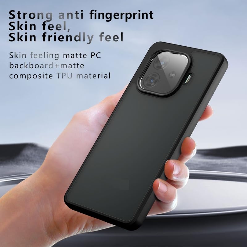 Image of Frosted Matte PC TPU Back Cover Case for iQOO Neo 10r 5G,Air Bag Corner Protection, Anti-Fingerprint, Never Turns Yellow, Micro Arc Edge, Skin-Friendly Feel, Black