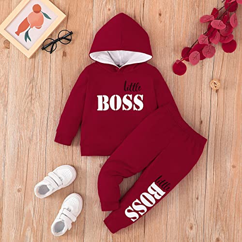 Toddler Baby Boy Clothes Long Sleeve Tie-Dye Hoodie Sweatshirt Top + Jogger Pants Outfit Set Fall Winter Sweatsuit (Red Little Boss,2-3T) #TOP1