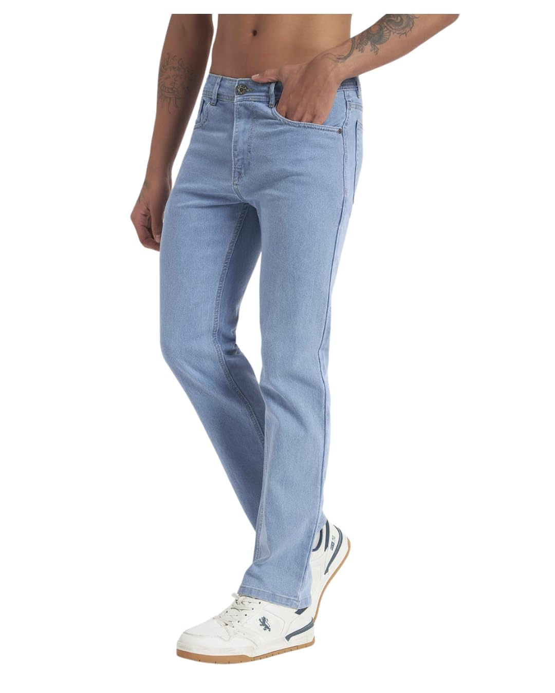 divicasa Men’s Ice Blue Petron Baggy Fit Jeans, Full Length Plain Denim Pants, Comfortable Cotton Blend Casual Wear-picture-51