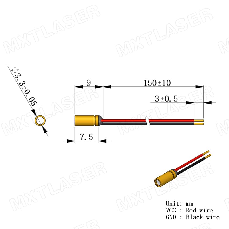 3.3x9mm Dot Laser Module 0.5-5mW 520/635/650/850nm Glass Len Copper Head APC Driver Industrial for Stone Wood Cuting Marking (650nm,0.5mw)