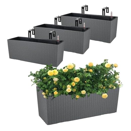 Aoodor 4Pcs 19.5" Rectangular Window Box Wall Mount/Railing Planter, Self-Watering Planter with Adjustable Bracket, for Fence, Balcony, Patio, and Outdoor Decor - Grey