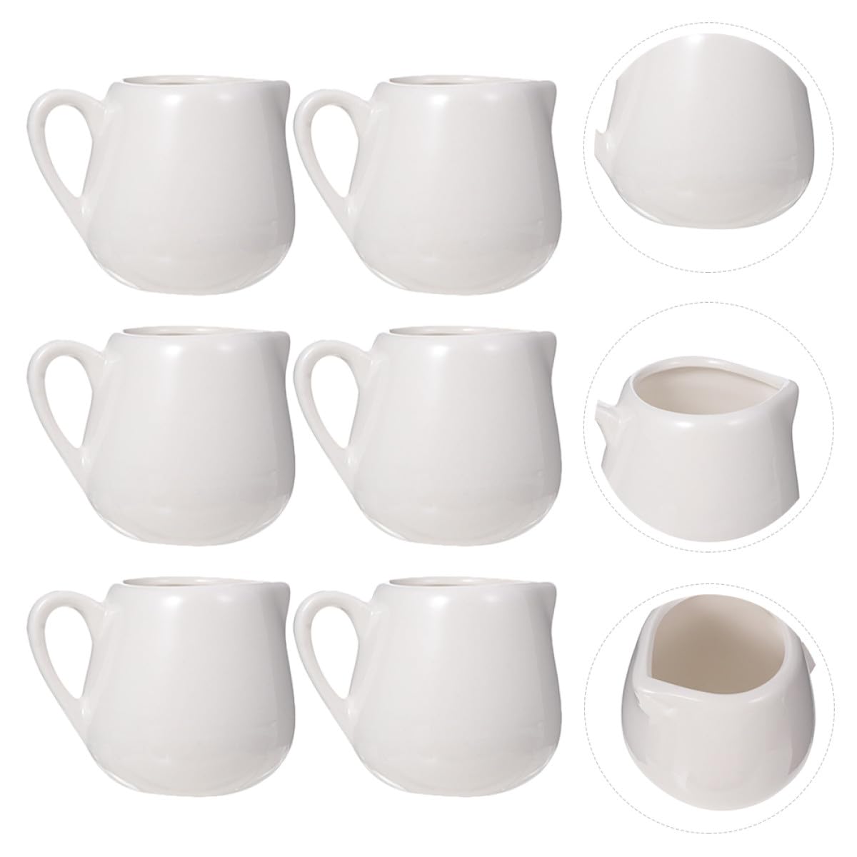 Sewroro Lot de 6 Pots à Lait en Céramique Blanche Poignée Pichet à Sauce Moyen Tasse à Sauce Pratique Cuisine et Service Surface Lisse Facile à Nettoyer