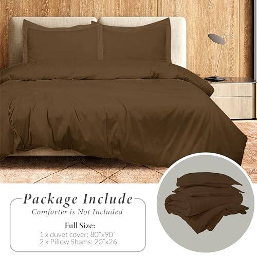 Image of ROYALE LINENS Chocolate Duvet Cover Full Size - 3 Piece Bedding Comforter Covers - Zipper Closure - 1 Full Duvet Cover 80x90 inches and 2 Pillow Shams - No Comforter Included