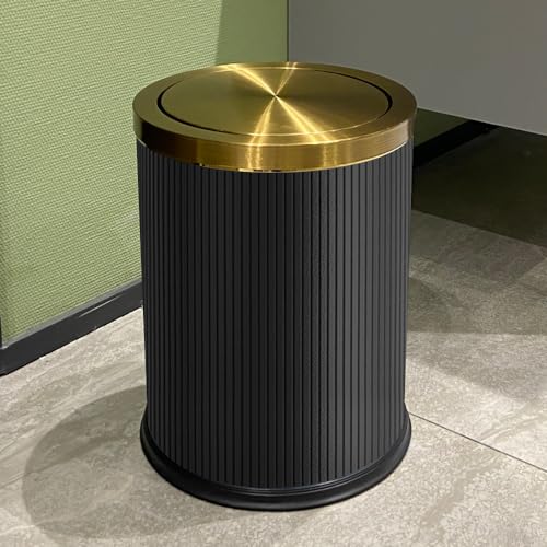 Image of 4 Gallon Bathroom Trash Can with Lid, Black Leather Garbage Can, Modern, Bedroom Wastebaskets, for Kitchen Powder Room Hotel Office (15L Black)