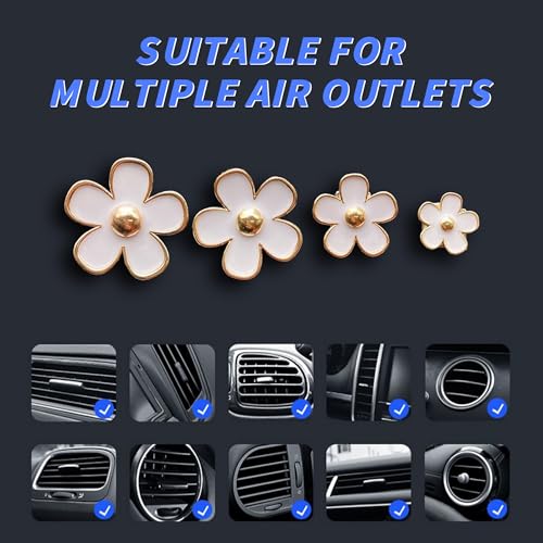 Image of 4PCS Car Daisy Flower Air Vent Clip, Cute Auto Outlet Air Conditioning Clip, Sweet Girly Vehicle Fresheners Gift for Women Girls, Car Interior Decor Universal Fit (White, Vanilla)
