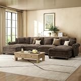 HERA'S HOUSE 150' Oversized Mid-Century Modern Couch, Classic U Shaped Pet Friendly Couch for Living Room, Comfy Cloud Sofa with Ottoman, 6-Seater Deep Seat, Chenille Grayish Brown