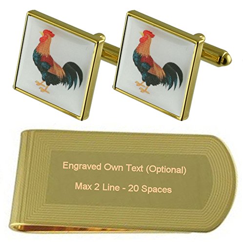 Gemelos Gallo de Oro y Money Clip pasadores de camisa juego de accesorios tono francés grabado
