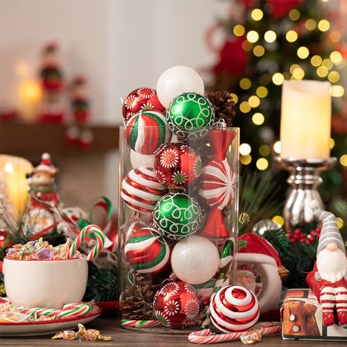 Valery Madelyn Christmas Ornaments Set, 108ct Candy Cane Red Green White Shatterproof Christmas Tree Decorations Ball Ornaments Bulk, Decorative Hanging Ornaments for Xmas Trees Holiday Party Decor - Image 5