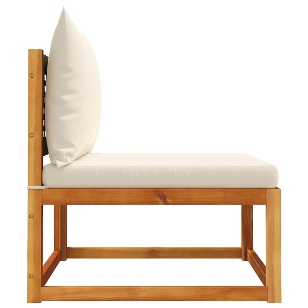 Sofa ogrodowa bez podłokietników z poduszkami modułowa drewno akacjowe rattan PE czarny kremowy taras balkon meble ogrodowe zestaw wypoczynkowy zmywalny pokrowiec
