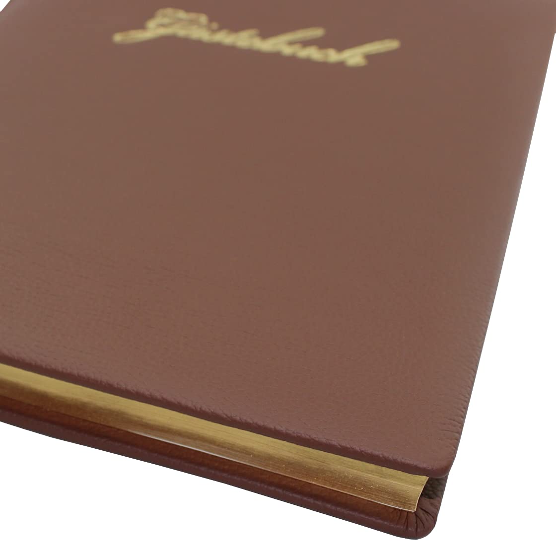 Gästebuch braunes genarbtes Leder mit Goldschnittblock und Prägung "Gästebuch"