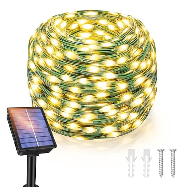Ollny Solar String Lights Outdoor, 66FT 200LED Solar Fairy Lights with 8 Modes, Waterproof Fairy Light for Outside Yard Garden Patio Camping Party Wedding(Warm White)