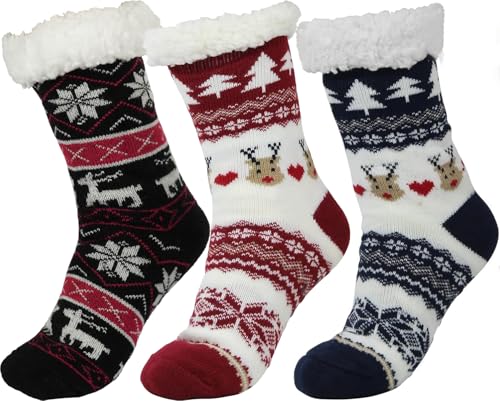 Image of BenSorts Women Winter Thick Slipper Socks with Grippers Non Slip Warm Fuzzy Socks Christmas Gifts