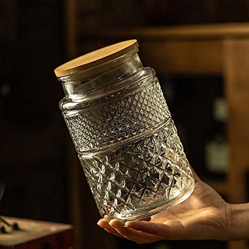 Glass Storage Jars Vintage Embossed Canisters Food Cereal Storage Containers with Bamboo Lid, Decorative Jars for Kitchen Counter,Pantry,Set 3-Piece Glass Jars in 60 oz/40 oz/20 oz (Round) - Image 4