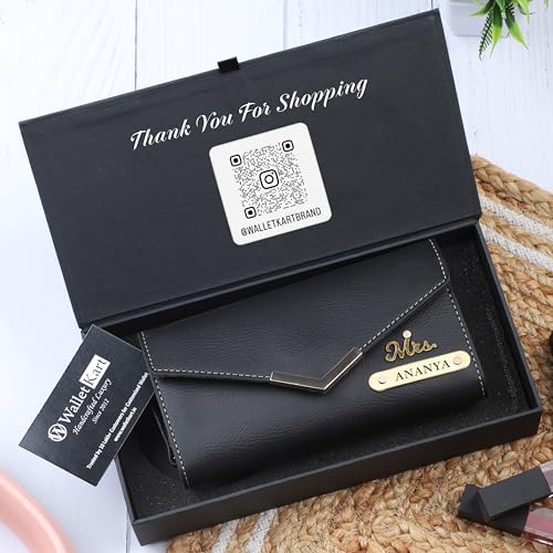 Image of WALLETKART Personalized Leather Women's Clutch with Name & Charm | Customized Clutch for Girlfriend Friend Wife Mother & Sister